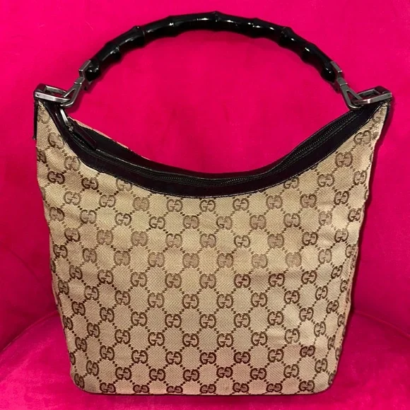 Gucci bamboo strap shoulder tote hobo purse - Picture 1 of 16